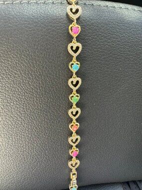 Goldoro Gold-Filled Multicolor Heart Bracelet CZ Jolly Gemstone Statement